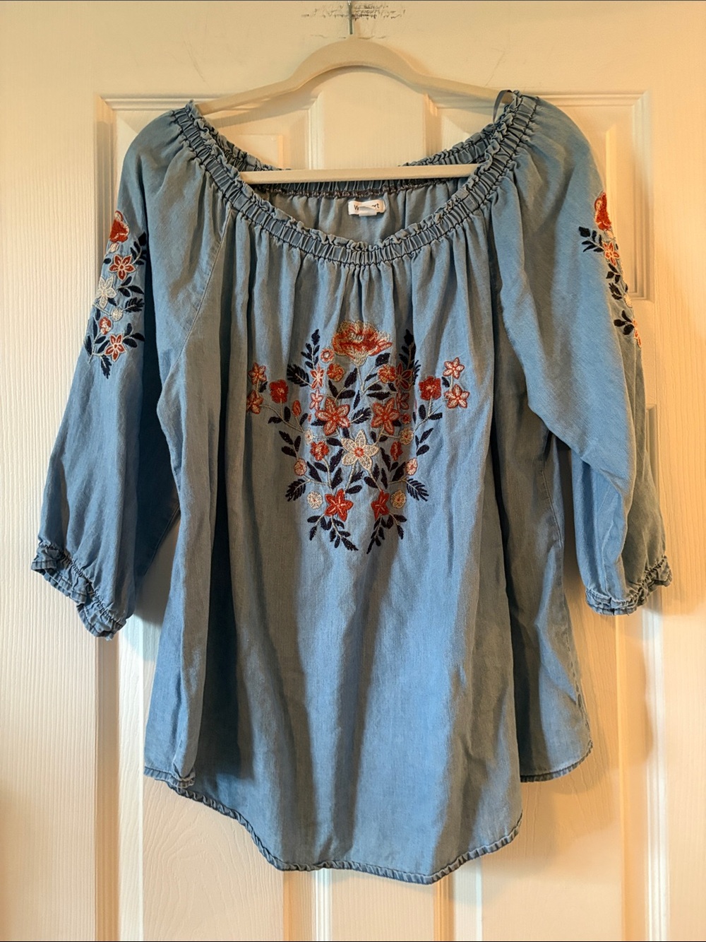 Westport Light Blue Floral Embroidered Peasant Tunic